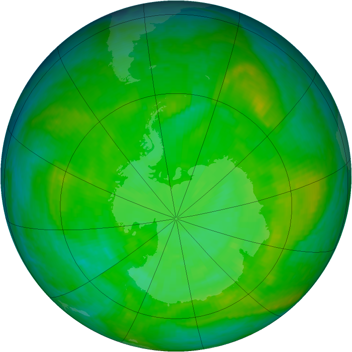 Antarctic ozone map for 09 December 2002